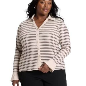 Ava & Viv Women's Long Sleeve Collared‎ Rib-Knit Button-Down Shirt